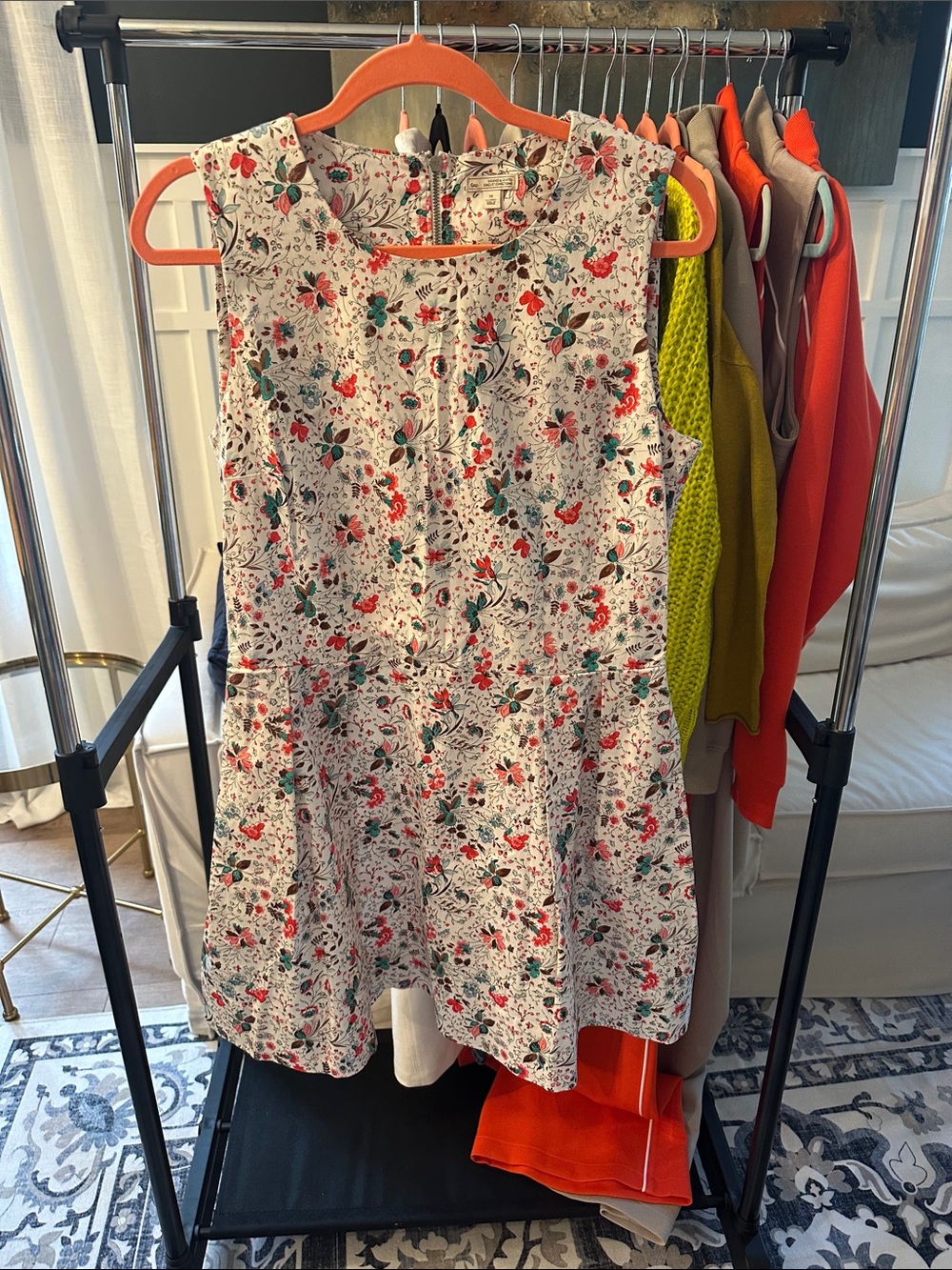 GAP Cream Floral Dress with Red & Teal Accents